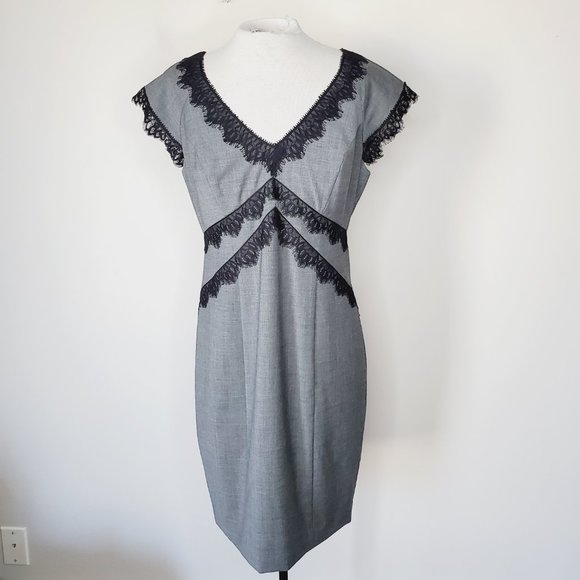 Rebecca Taylor Sheath Dress Virgin Wool Lace Trim Feminine Chic Cap Sleeve 12 - Picture 3 of 13